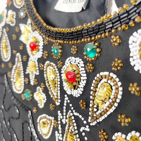 Vintage Jeweled Sequin Beaded Short Sleeve Silk Top Size Large - Picture 7 of 13